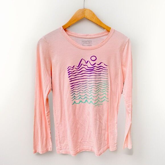 Patagonia Long Sleeve Pink Tee Girls Size 14 XL Mountains Ocean - Picture 1 of 4